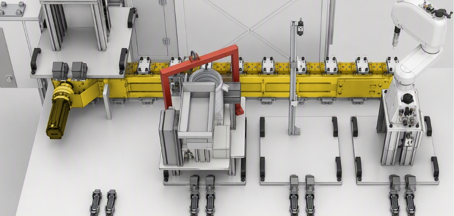 Injection molding assembly cell with LS Link Compact as the indexing platform for downstream processing.