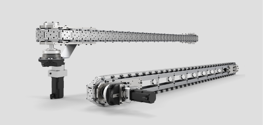 Technical view of LS Link Compact with a servo motor and precision drive beneath the conveyor section.
