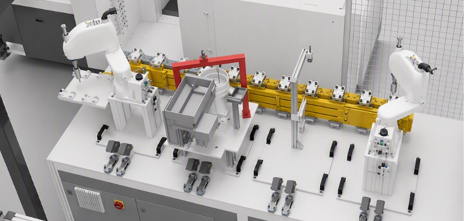 SGM EcoLine Plus with two robots and LS Link Compact as a modular process platform for injection molding automation.